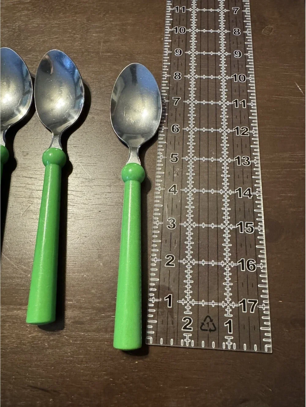 5 IKEA Vtg Green Handle Stainless Flatware Silverware Set Large Spoons